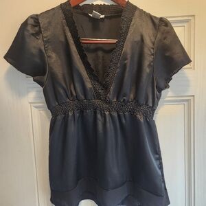Ultra Pink Black Satin Blouse Size Medium